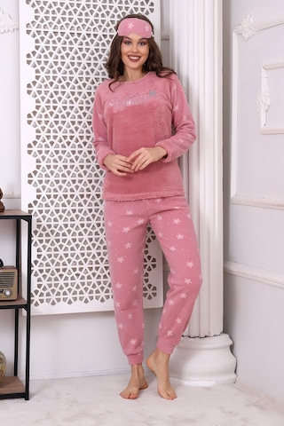 Fawn 3024 Peluş Welsoft Polar Kışlık Yumoş Kadın Pijama Takımı Pudra