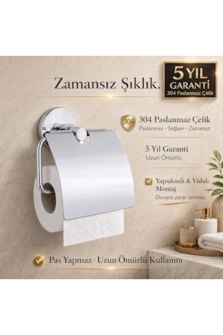 Alper Banyo Kapaklı Tuvalet Kağıtlığı, 304 Paslanmaz Çelik, Krom Kaplama Wc Kağıtlık, Yapışkanlı Ve Vidalı Montajlı, Banyo Aksesuarı 16.5 x 12.2 x 11.2 CM