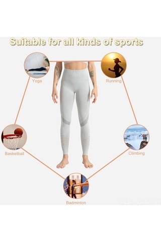 Fortunelane Kadın Yoga Taytları - Dar Kesimli, Yüksek Bel, Delikli Tasarım, Spor Ve Outdoor Kullanıma Uygun - Hafif Gri 6093 Açık Açık Gri