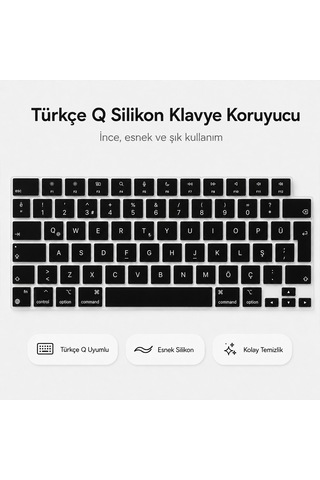Macbook Air 13.6 İnç M2 M3 M4 M5 A2681 A3113 A3240 A3449 Uyumlu Türkçe Q Klavye Koruyucu Siyah Diğer