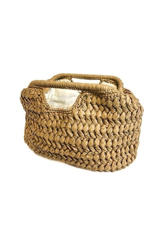 Uretti - Şennur 3131 El Örgüsü Burs Kapamalı Kahverengi Rafya İp Clutch Çanta / 38 Cm X 21 Cm Kahverengi