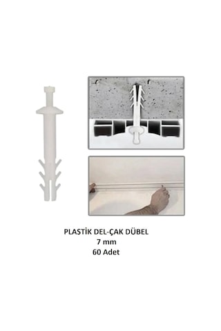 Plastik Çivili Korniş Dübeli, 7 Mm Del Çak Dübeli 60 Adet 7 MM