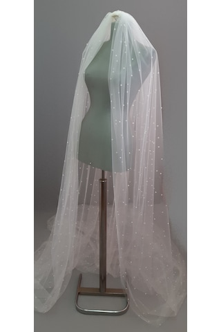 Suzanna Moda 3 Mt Boy 3 Mt Eni Tek Kat Ful İncili Kenarı Düz Taraklı Hayal Tül Gelin Duvağı Beyaz