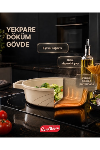 Ceraware Vetta 10 Parça Seramik Yapışmaz Tencere Tava Seti Bej