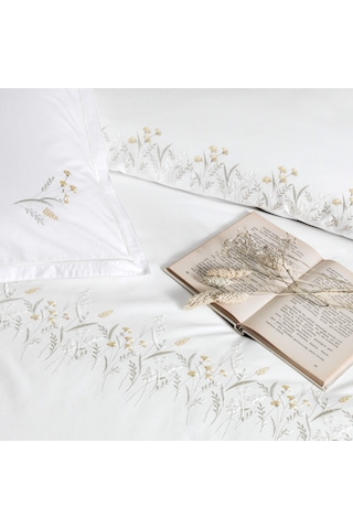 Linens Brode Chıffon Pamuk Çift Kişilik Nevresim Takımı Beyaz