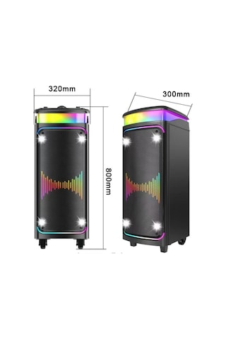 Büyük Boy Çift Kablosuz Mikrofonlu Bluetooth Hoparlör Taşınabilir Tekerlekli Speaker