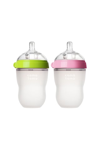 Antikolik Silikon Biberon 2'li 250 ML Yeşil - Pembe