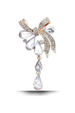 Sones Kadın Matkap Damla Kelebek Düğümlü Broş Beyaz
