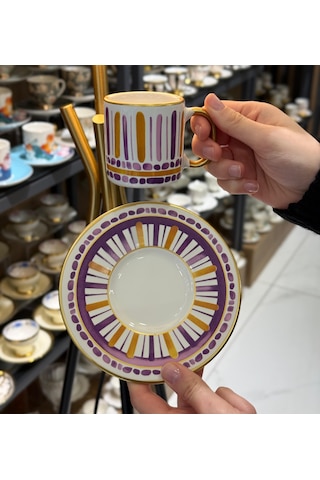 6'lı Royal Color Purple Kahve Fincanı-4261 Beyaz