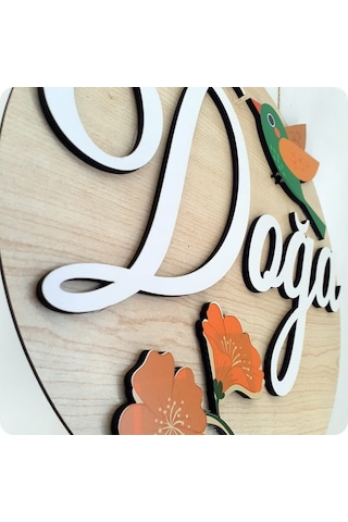 Deniztasarım Kuş Ve Çiçek Motifli Zarif Ahşap Kapı Süsü