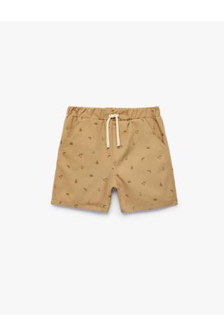 Koton Pamuklu Desenli Beli Bağcıklı Gabardin Şort Deve Tüyü Desenli 7wmb40011tw Camel Desenli