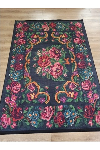 Çam Halı Gloria Td732 Siyah Karabağ Desen Dokuma Saçaklı Kilim
