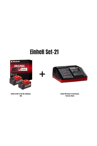 Einhell Set-21 Einhell 2x18v 5,2 Ah Pxc-twinpack, Akü+einhell 18v Power X-fastcharger, Hızlı Şarj Cihazı