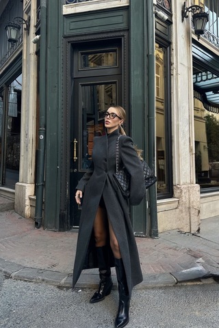 Antrasit Uzun Belden Oturtma Premium Kaban - 2825 Antrasit