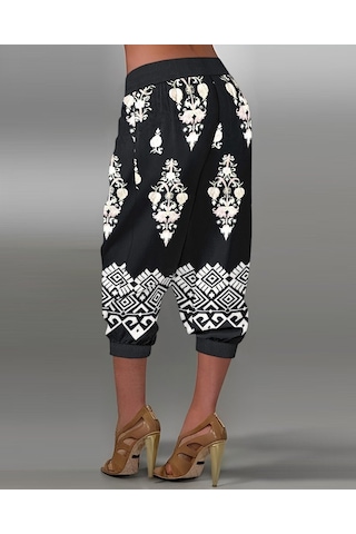Kadın Beli Lastikli Etnik Desenli Kapri Süprem Pantolon Karışık