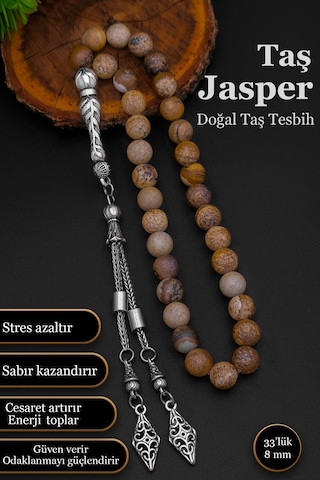 Doğal Taş Tesbih Erkek Taş Jasper Tesbih 8 Mm Bt047 Kahverengi