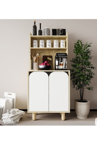 Parma 2 Kapaklı Mutfak Dolap, Kahve Köşesi, Çok Amaçlı Dolap Safir Meşe-beyaz