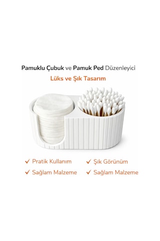 Pamuk Ped Ve Pamuklu Çubuk Organizer 2 Bölmeli Makyaj Düzenleyici Şık Ve Modern Masaüstü Çok Renkli