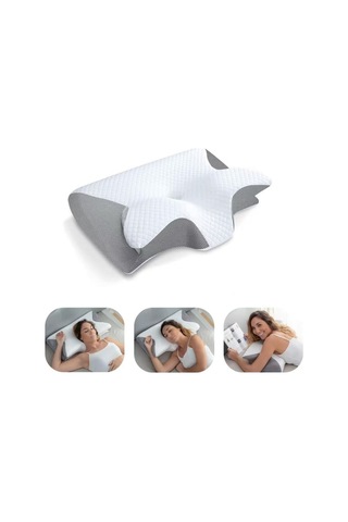 Geeksen Boyun Desteği Ambalajlı Kelebek Şekilli Hafıza Yastığı - Yavaş回弹 Pamuk, 3 Bölgeli Tasarım, Ev/ Otel Kullanıma Uygun, Gri 37x62cm Gri