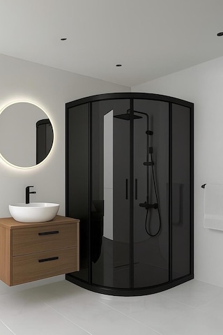 Duşakabin Füme Temper Cam Elegant Seri Oval Siyah Profil - Yükseklik: 190 Cm Siyah