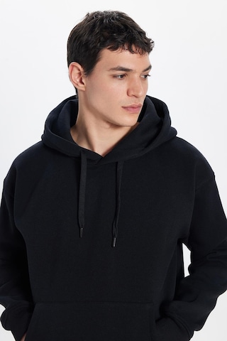 Tudors Unisex Oversize Geniş Kesim Pamuklu Yumuşak Dokulu İçi Polarlı Basic Siyah Kapüşonlu Sweatshirt-29703 Sİyah