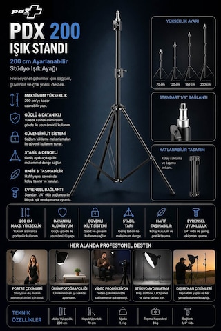 Pdx 200 Işık Standı 200 Cm Ayarlanabilir Stüdyo Işık Ayağı