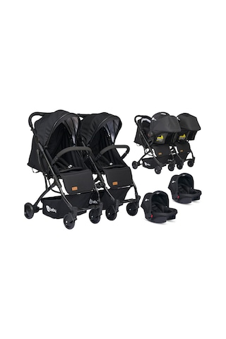 4 Baby Travel İkiz Bebek Arabası Black Drone Sky Kabin Sistem