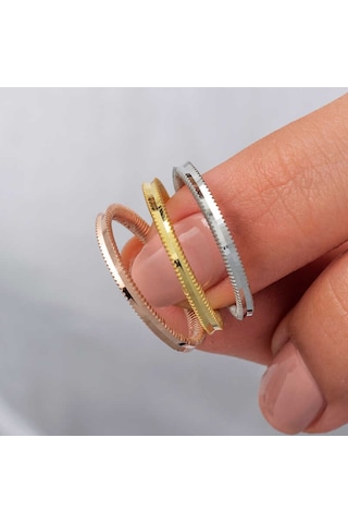 Gümüş 3 Renk Ajda Kadın Yüzük Gümüş