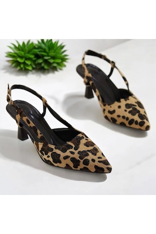 Efw Moda Leopar Desenli Sivri Burun Bilek Kemerli Kadın Topuklu Ayakkabı Leopar