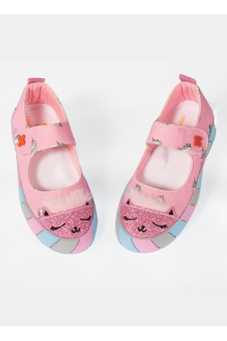 Pembe Kedi Kanvas 3d Kız Çocuk Babet Pembe