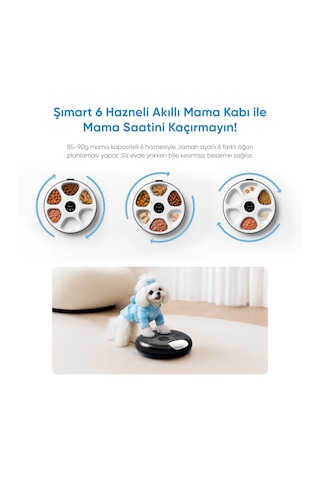 6 Hazneli Akıllı Mama Kabı Uygulama Kontrollü, Soğutuculu, Yaş Mama Uyumlu
