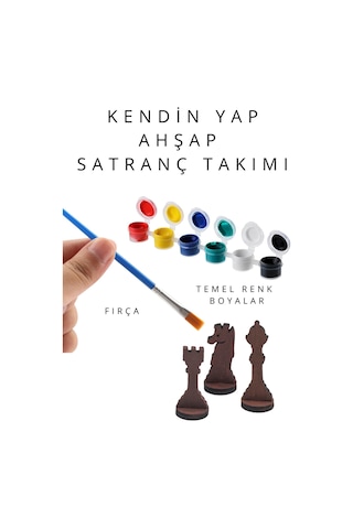 Sf01 Kendin Yap Ahşap Satranç Takımı Dıy Ahşap Satranç 27x27 Cm Boya Ve Yapıştırıcı Hediyeli