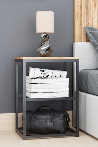 Metal Ayaklı Dekoratif Tel Raflı Komodin Atlantik Çam Atlantik Çam