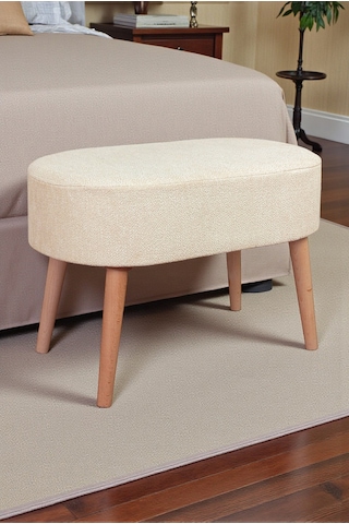 Ahşap Ayaklı Oval Puf Bench Geniş Oturum Alanlı Puf Sandalye - Krem - 60x40 Cm Krem