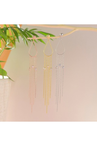 Queen Silver Jewelry 925 Ayar Gümüş Damla Tel Zirkon Sallantılı Küpe Altın