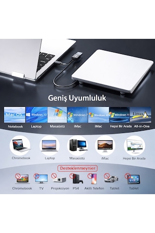 Taşınabilir Harici Usb 3.0 Tyce-c Cd/dvd Optik Yazıcı Okuyucu Ultra İnce Windows Mac Dizüstü