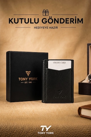 Tony York Orijinal Erkek Özel Kutulu Otomatik Mekanizmalı Rfid Korumalı Hırsızlık Engelleyici Kartlıklı Cüzdan siyah