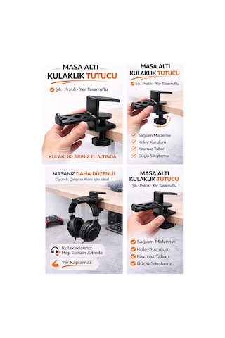 Masa Altı Kulaklık Tutucu Aparat Sıkıştırmalı Kulaklık Askısı Oyuncu & Ofis Masası Düzenleyici