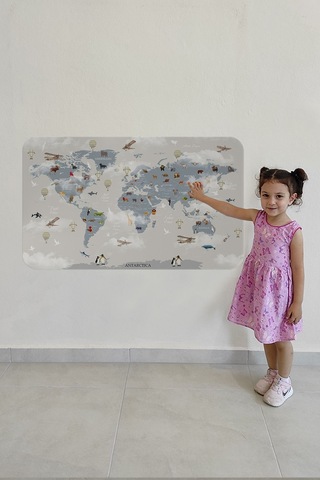 Eğitici Dünya Haritası Dünya Atlası Çocuk Ve Bebek Odası Duvar Sticker-85x130-3826 Çok Renkli
