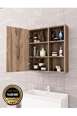 Tek Kapaklı Aynalı Banyo Dolabı Çok Amaçlı Banyo Dolabı Kahverengi