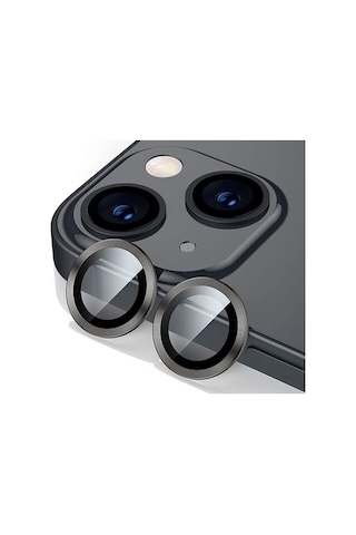 Apple İphone 13 Mini Kamera Koruyucu Lens Mercek Metal Çerçeveli 2li Set Siyah Black