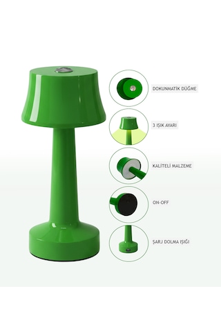 Zenlight Metal Dokunmatik Şarjlı Masa Lambası 320-4 Yeşil