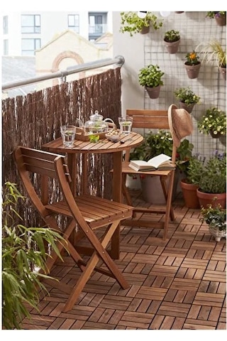Virginia Yarı Katlanır Masa 70 Cm Balkon Masası Bahçe Masası Ahşap