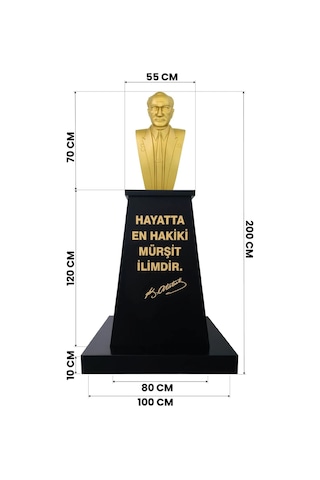 Atatürk Büstü 70cm Alüminyum + Kaide 120cm + Alt Tabla Lise Modeli