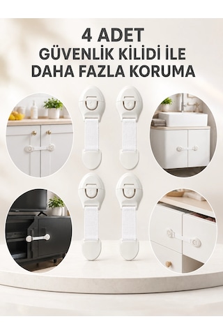 Mey İthalat 4'lü Esnek Kayışlı Çocuk Güvenlik Kilidi Pratik Ve Güvenli Kullanım