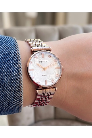 Ferrucci Milano Fc78951 Çelik Kordon&kasa Kesme Camlı Jübile Kordon Kadın Kol Saati Rose Gold
