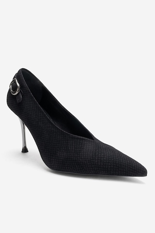 Luvishoes Polly Siyah Desenli Tokalı Kadın Topuklu Ayakkabı Siyah