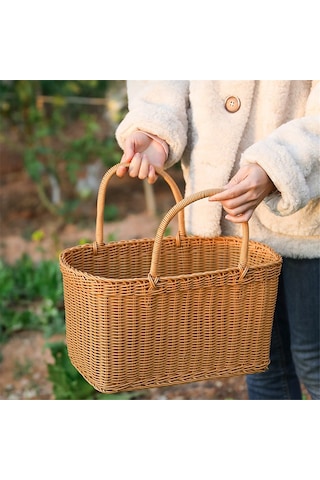 Xiaaokeji Rattan Alışveriş Sepeti Basit Alışveriş Sepeti Çevre Dostu,b Kahverengi