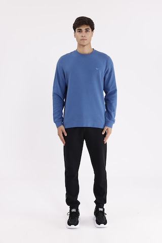 Rowinger Yatay Dokulu Ottoman Yüzey Tonal Logo Detaylı Bisiklet Yaka Standart Kalıp Sweatshirt İndigo