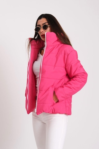 Kadın Fuşya Dik Yaka Su Geçirmez Tasarım Şişme Mont-fuşya Fuşya